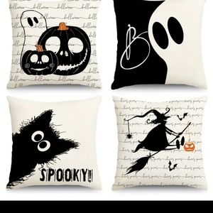 New Set of 4 Vintage Halloween pumpkin cat 18x18 Pillow Covers.Message me ur…
